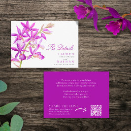 Lila jewel orchid bröllop handinformation tilläggskort
