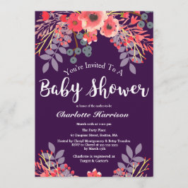 Lila Jewel Tone Watercolor Flowers Baby Shower Inbjudningar