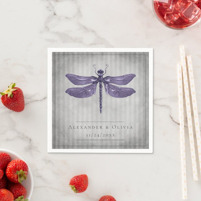 Lila Jeweled Dragonfly Bröllop Pappersservett (Insitu)
