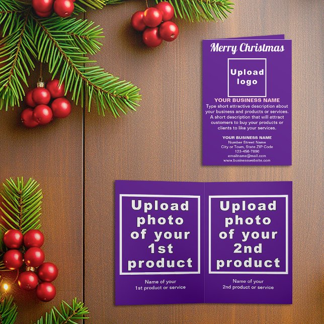 Lila | Jul | Företag | Mappat Helgkort (Purple folded holiday card for Christmas with your business brand and products or services)