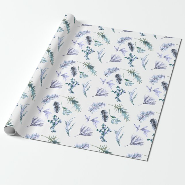 Lila jul Gräs Botaniska Presentpapper (Utrullad)