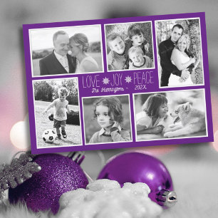 Lila jul Photo Collage Kärlek Joy Card Julkort