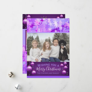 Lila Julfoto Snowflake Julkort