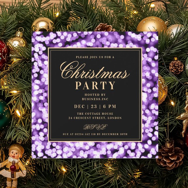 Lila julglamlyktor semesterfest inbjudningar (Purple Christmas Glam Lights Holiday Party Invitation)
