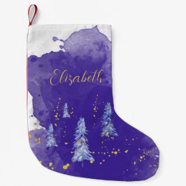 Lila Julgran Golden Snöflingor Liten Julstrumpa