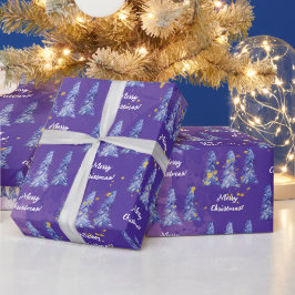 Lila julgran gyllene snöflingor presentpapper