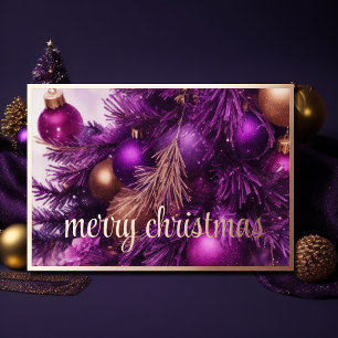 Lila julgran med ornament helgkort
