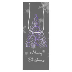 Lila Julgran och Snöflingor Vin Gift Bag