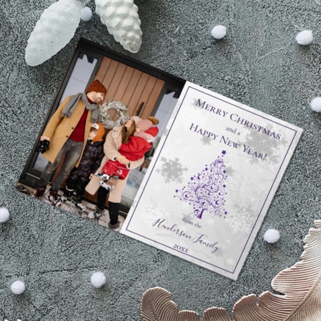 Lila Julgran Photo Julkort (Purple Christmas Tree Photo Holiday Card)