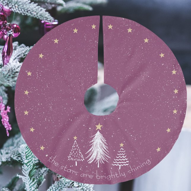 Lila Julgran Skirt Guld Stars Julgransmatta Borstad Polyester (Purple Christmas Tree Skirt, Gold Stars, Brushed Polyester Tree Skirt)