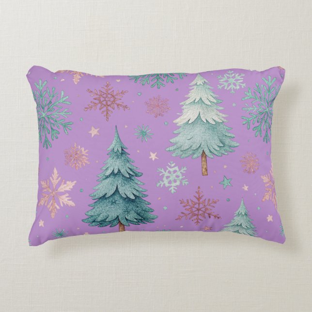 Lila julgran & snöflinga accentkudde prydnadskudde (Framsidan)