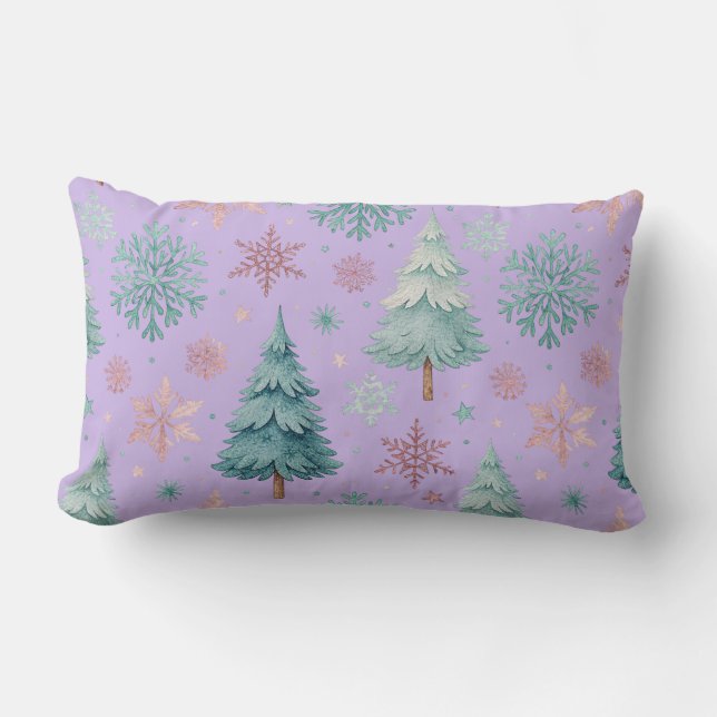 Lila julgran & snöflinga kastkudde  lumbarkudde (Framsida)