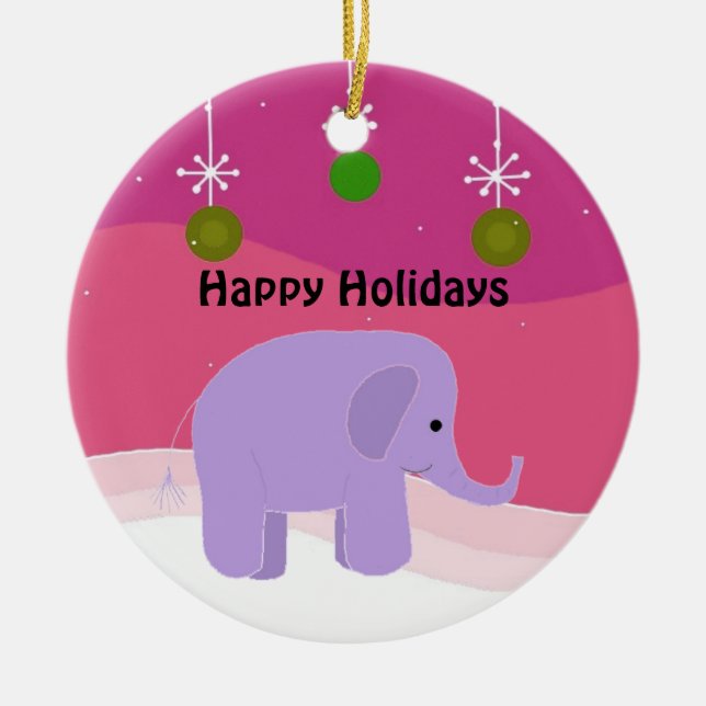 Lila julgransprydnad i form av elefant keramik (Framsidan)