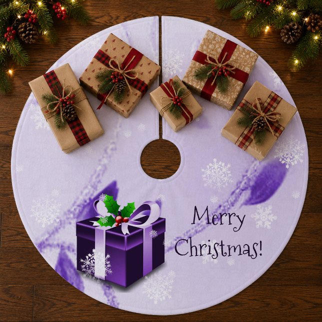 Lila julklapps trädskört julgransmatta fleece (Purple Christmas Gift Tree Skirt)