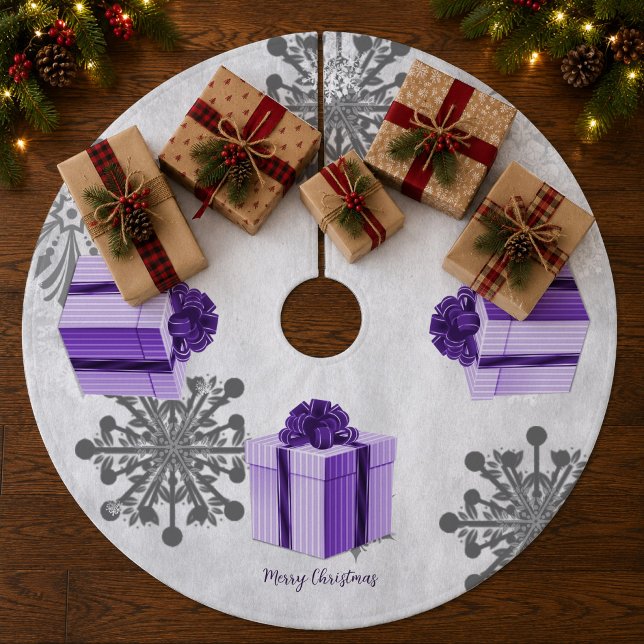 Lila julklappsskört till granen julgransmatta fleece (Purple Christmas Gift Tree Skirt)