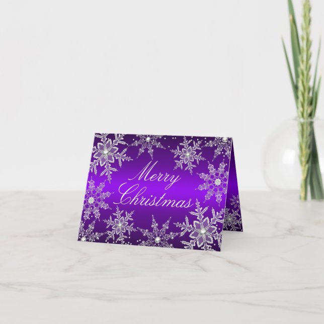 Lila julkort med kristallsnöflinga helgkort (Framsida)