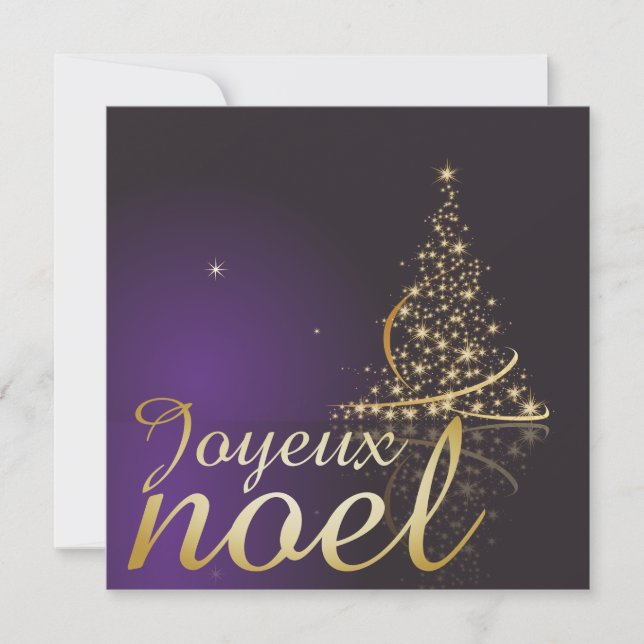 Lila julmotiv med gyllene julgran inbjudningar (Framsida)
