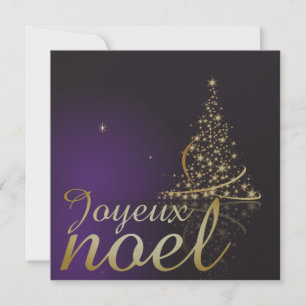Lila julmotiv med gyllene julgran inbjudningar
