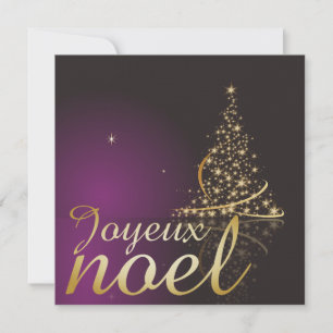Lila julmotiv med gyllene julgran inbjudningar