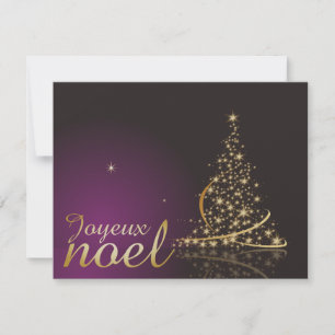 Lila julmotiv med gyllene julgran inbjudningar
