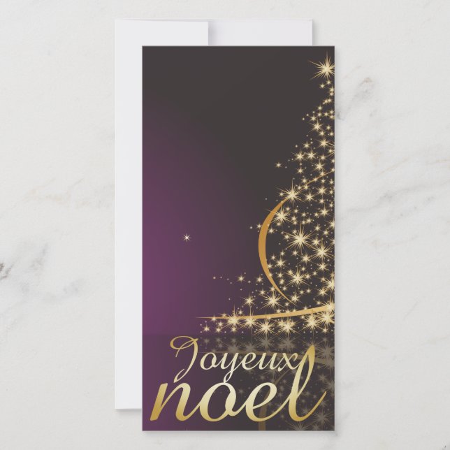 Lila julmotiv med gyllene julgran julkort (Framsida)