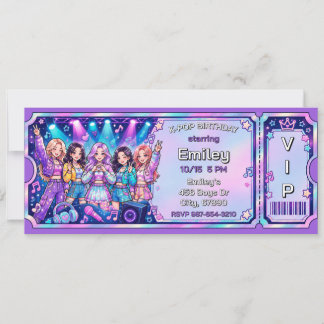 Lila K-Pop VIP-pass Konsert Födelsedagsbiljett Inbjudningar