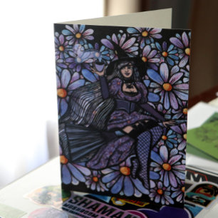Lila kaffehäxa Daisy Art Kort