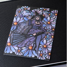 Lila kaffehäxa Daisy Art Vykort