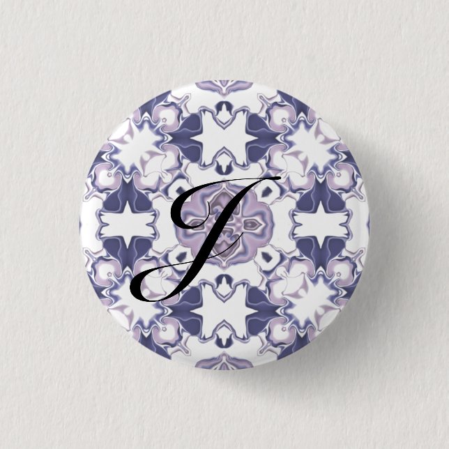 Lila Kalejdoskop Mönster #1 Monogram Knapp (Framsida)