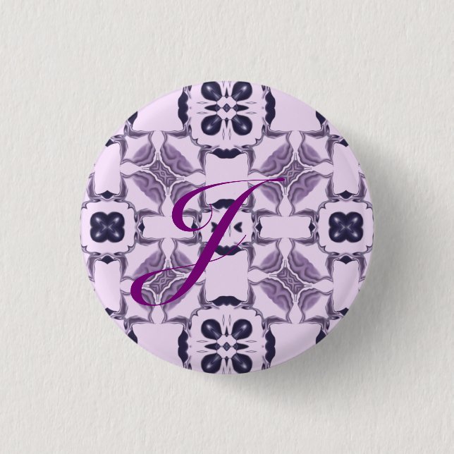Lila Kalejdoskop Mönster #2 Monogram Knapp (Framsida)