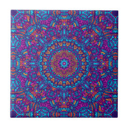 Lila, kalk, Orange och Gult Boho Mandala Kakelplatta