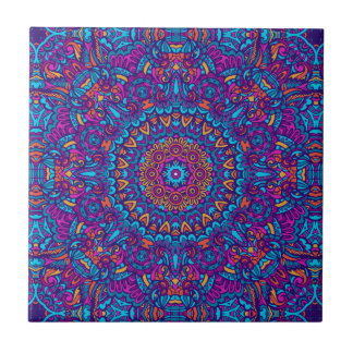 Lila, kalk, Orange och Gult Boho Mandala Kakelplatta