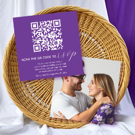 Lila kalligrafi QR-kod RSVP foto bröllop Tilläggskort