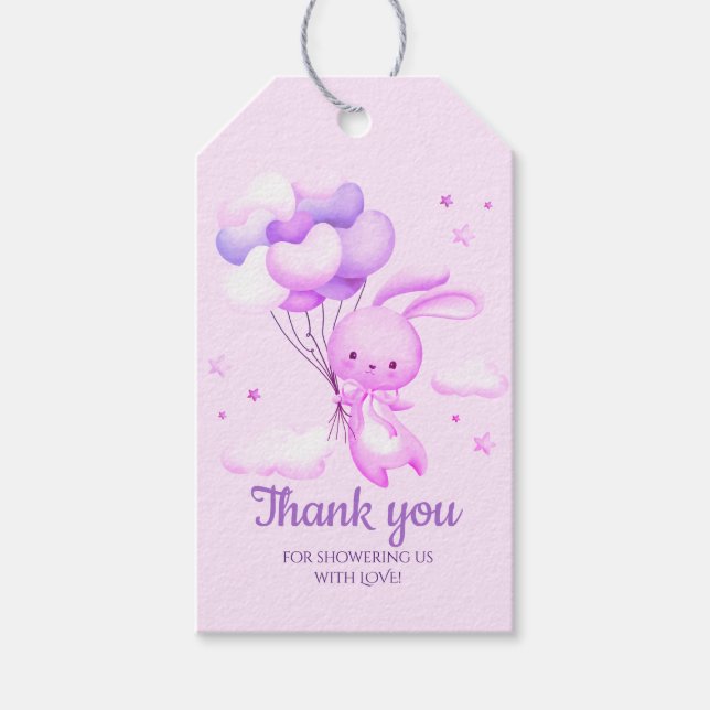 Lila kanin Baby Shower Tacksamhetskort  Presentetikett (Framsidan)