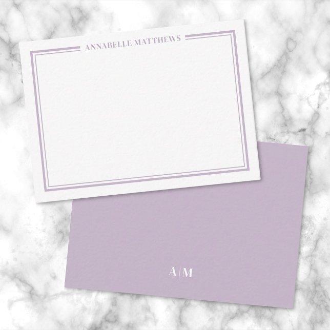 Lila Kant Minimalistisk Namn Monogram Anteckningskort (Purple Border Minimalist Name Monogram Note Card)