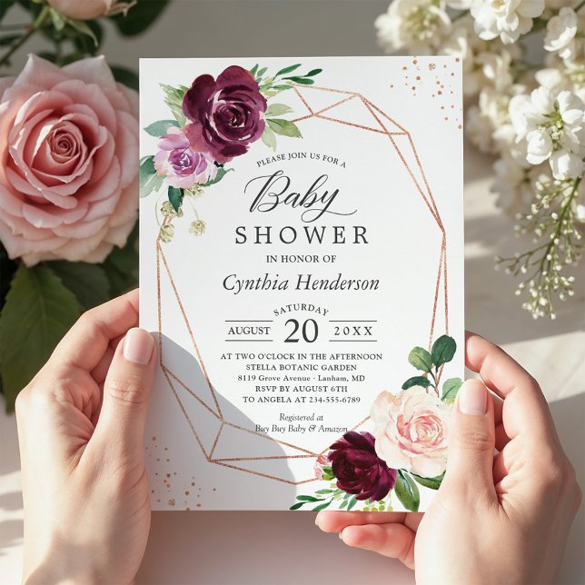 Lila Kärlek Blommigt Ro Guld konfetti babyskor för Inbjudningar (Skapare uppladdad)