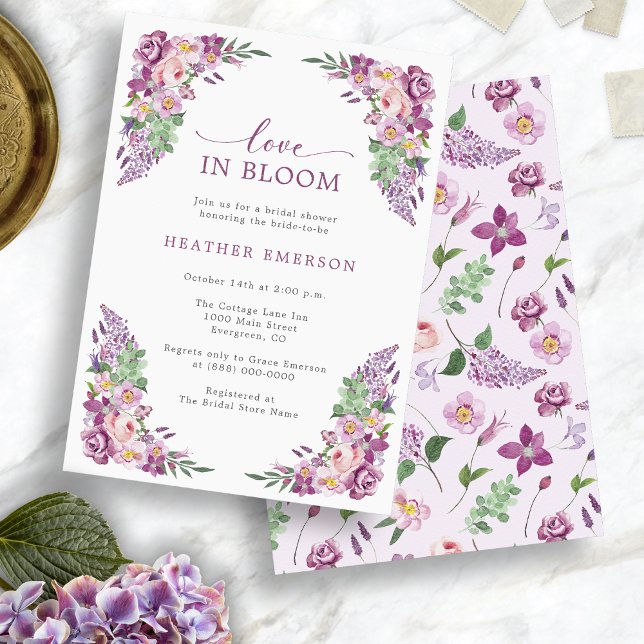 Lila kärlek bröllopsdusch inbjudningar (Purple Love Bridal Shower Invitation
)