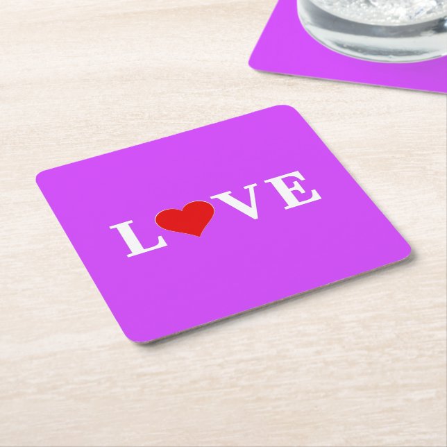 Lila KÄRLEK Heart Elegant Snyggt Underlägg Papper Kvadrat (Vinklad)