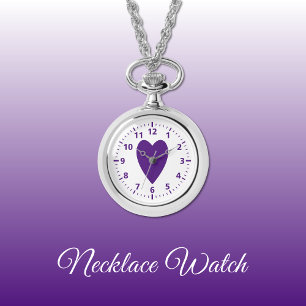 Lila kärlek hjärta Necklace Watch Armbandsur