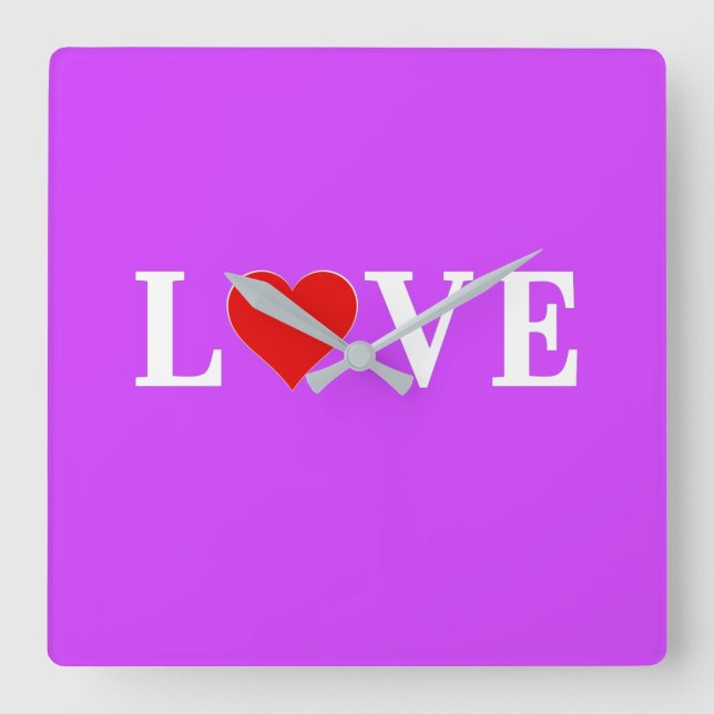 Lila KÄRLEK Modern Chic Fyrkantig Klocka (Framsida)