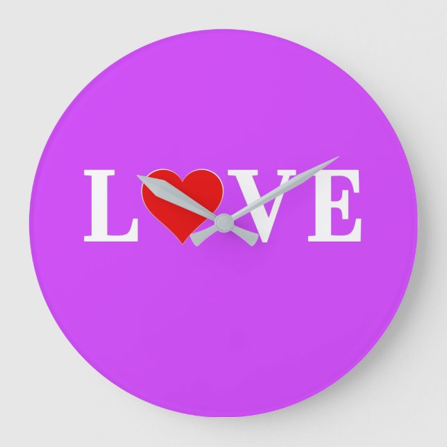 Lila KÄRLEK Modern Chic Stor Klocka (Framsida)