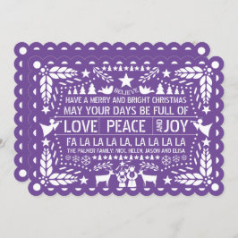 Lila Kärlek Peace Joy papel picado jul Julkort