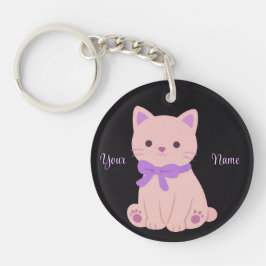 Lila katt med båge Söt Kawaii Svart anpassningsbar