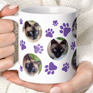 Lila katt-tåavtryck 8 Foto Collage Kaffemugg