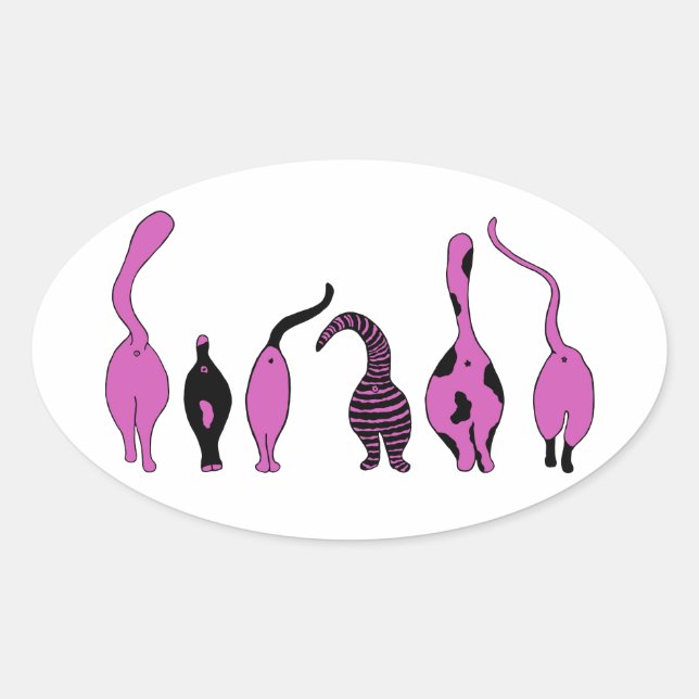 Lila Kattknapp Ovalt Klistermärke (Framsida)