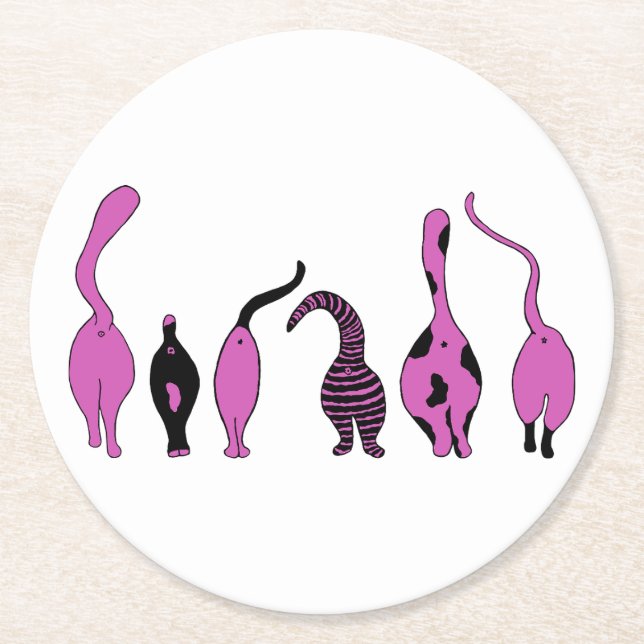 Lila Kattknapp Underlägg Papper Rund (Framsidan)