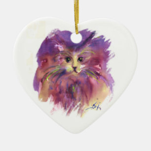LILA KATTUNGE, KATTRITNING Amethyst Ädelsten Julgransprydnad Keramik