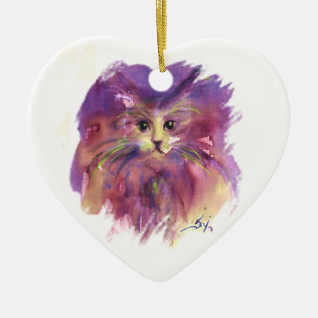 LILA KATTUNGE, KATTRITNING Amethyst Ädelsten Julgransprydnad Keramik (Framsidan)