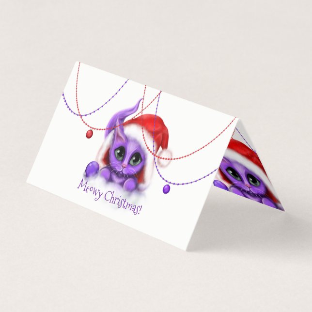 Lila Kattunge Santa Meowy jul Kort (Framsida)