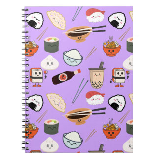 Lila Kawaii Ramen och Sushi Friends Notebook Anteckningsbok